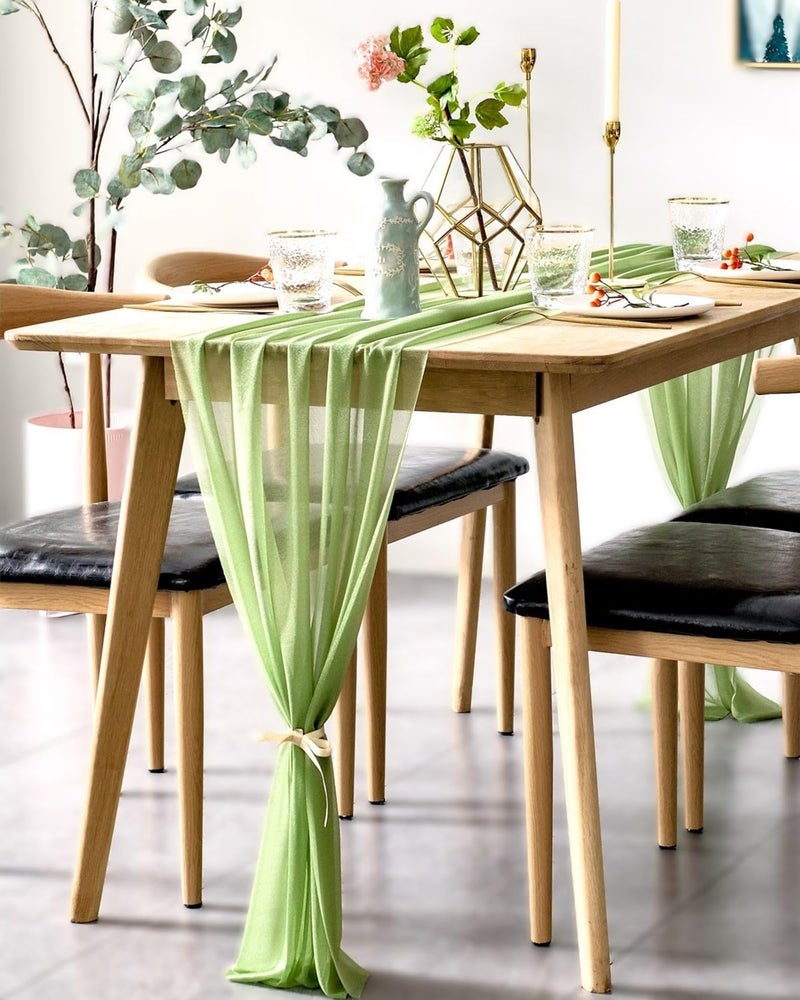BOXAN Elegant 30x120 Inch Sage Green Sheer Table Runner 10Ft Chiffon Like Overlay for Bohemian Woodland Greenery Wedding Shower Party Decor, Chic Spring Summer Party Saint Patricks Day Supplies - Image 5